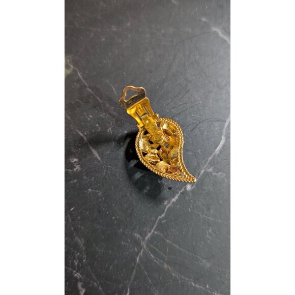 Vintage Gold-Tone Clip-On Earrings W/ White Opalescent & Green Rhinestones Tear - Picture 3 of 8